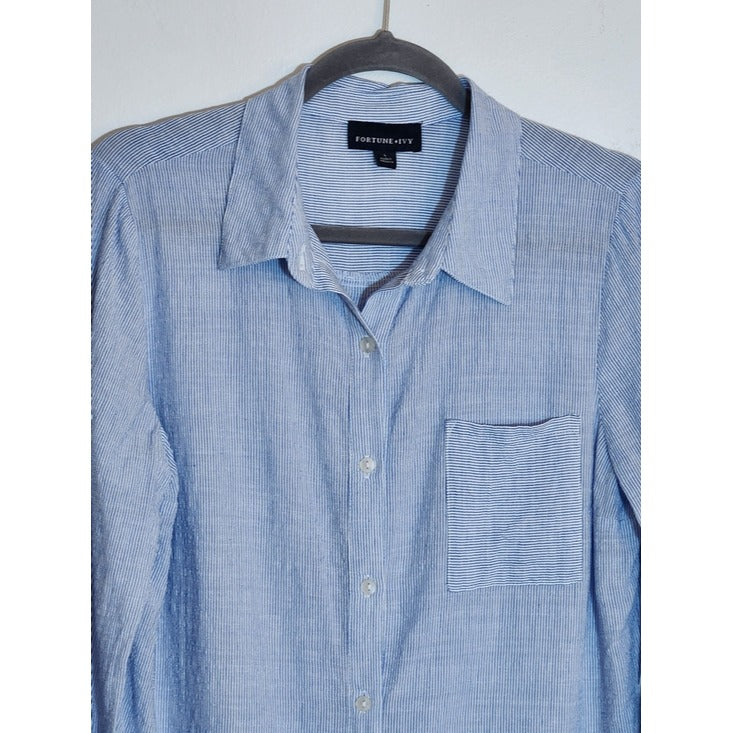 Fortune + Ivy Light Blue Textured Stripe Button Down Shirt Size Large