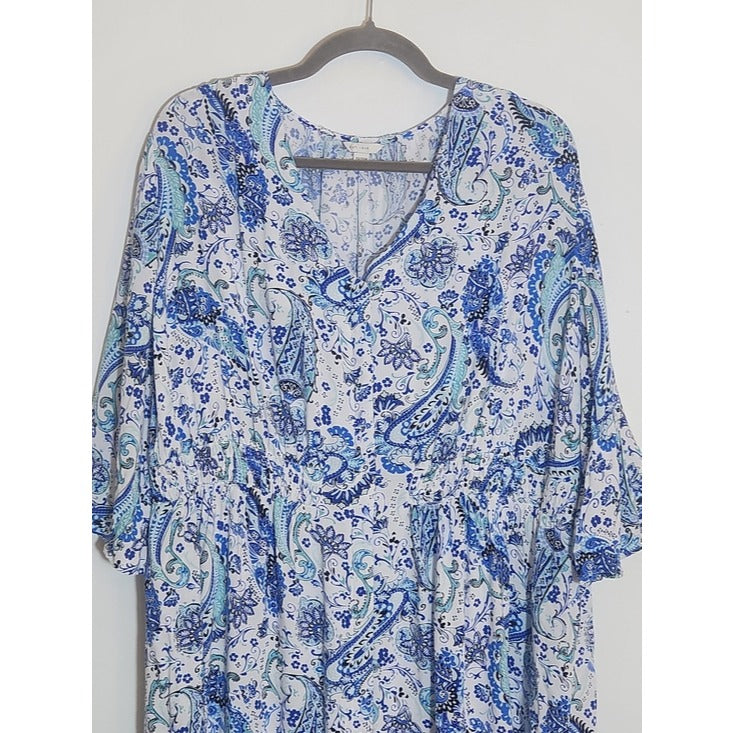 Cato Blue and White Paisley Print Shirt Dress Size 18/20W