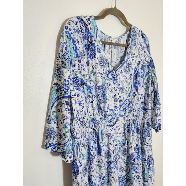 Cato Blue and White Paisley Print Shirt Dress Size 18/20W