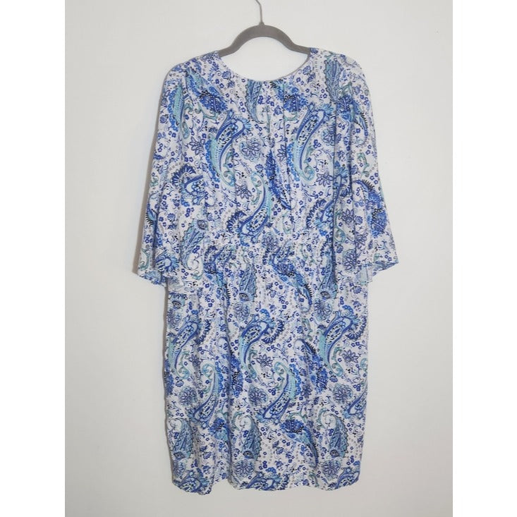 Cato Blue and White Paisley Print Shirt Dress Size 18/20W