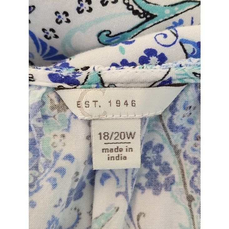 Cato Blue and White Paisley Print Shirt Dress Size 18/20W