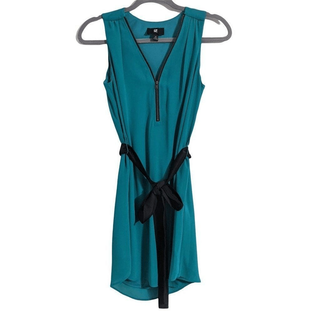 Iz Byer Turquoise Blue Mini Sheath Dress with Tie and Zipper Accent NWT Size XS