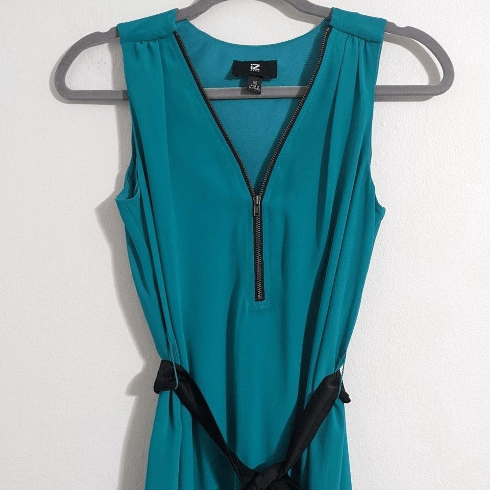 Iz Byer Turquoise Blue Mini Sheath Dress with Tie and Zipper Accent NWT Size XS