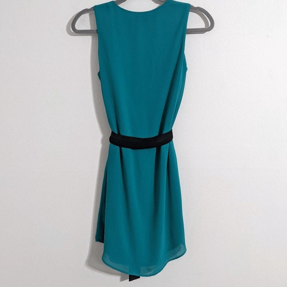Iz Byer Turquoise Blue Mini Sheath Dress with Tie and Zipper Accent NWT Size XS