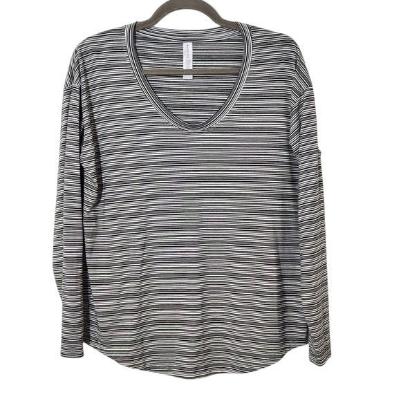 Athleta Black and White Striped Long Sleeve Tee Size Medium Athleta Stripe Tee