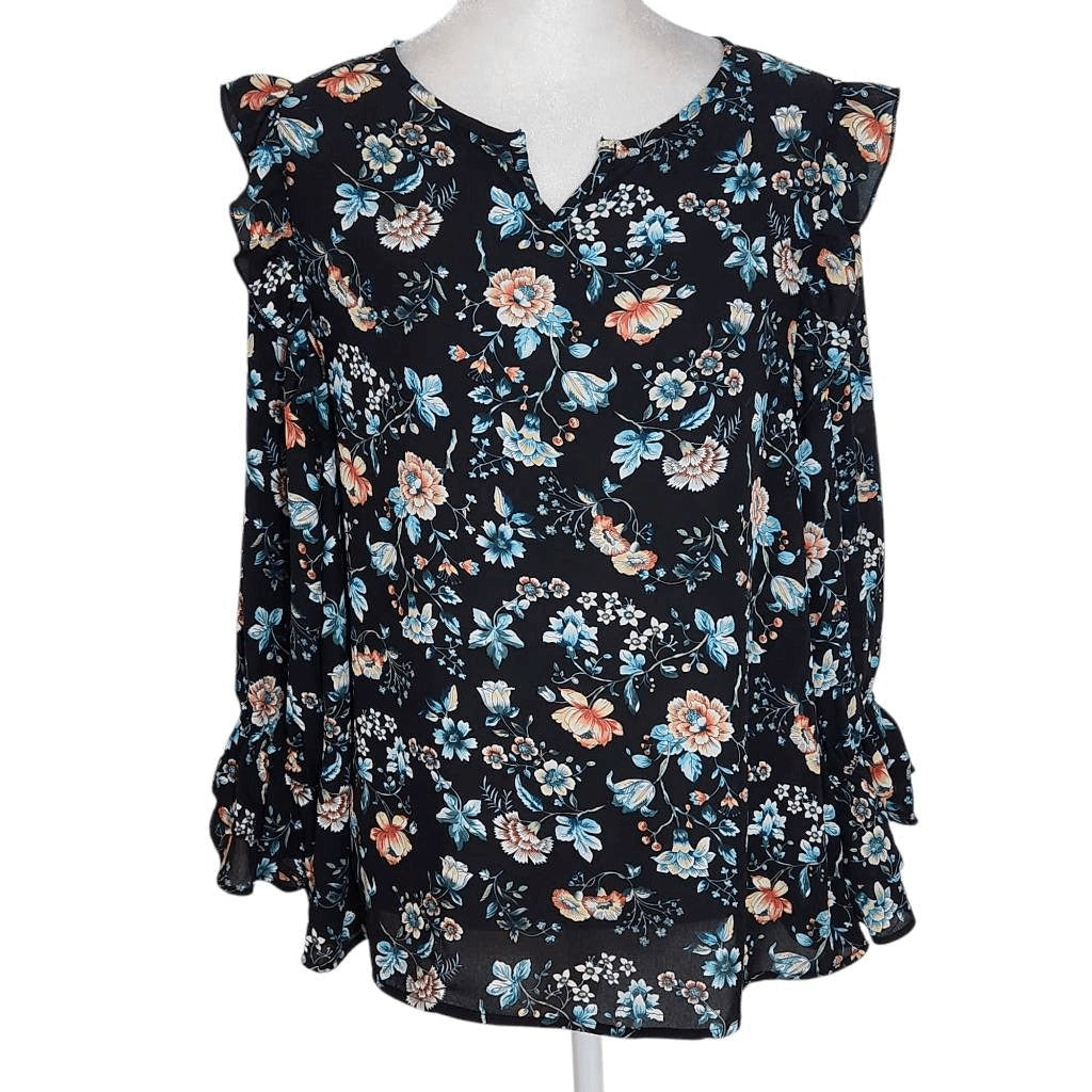 Counterparts Black Floral Blouse Size Medium Floral Peasant Blouse