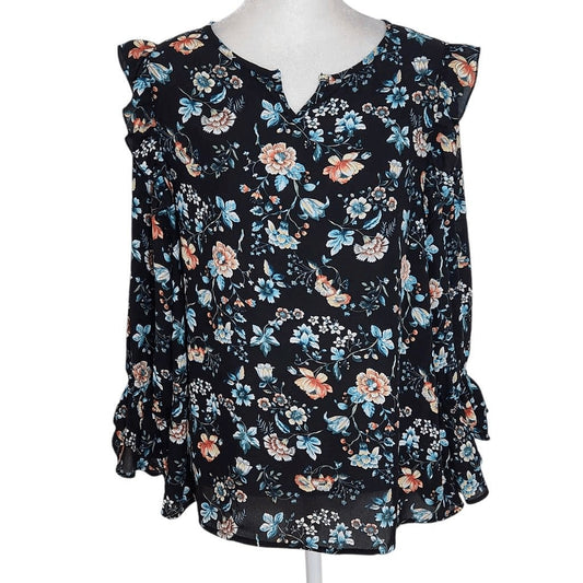 Counterparts Black Floral Blouse Size Medium Floral Peasant Blouse