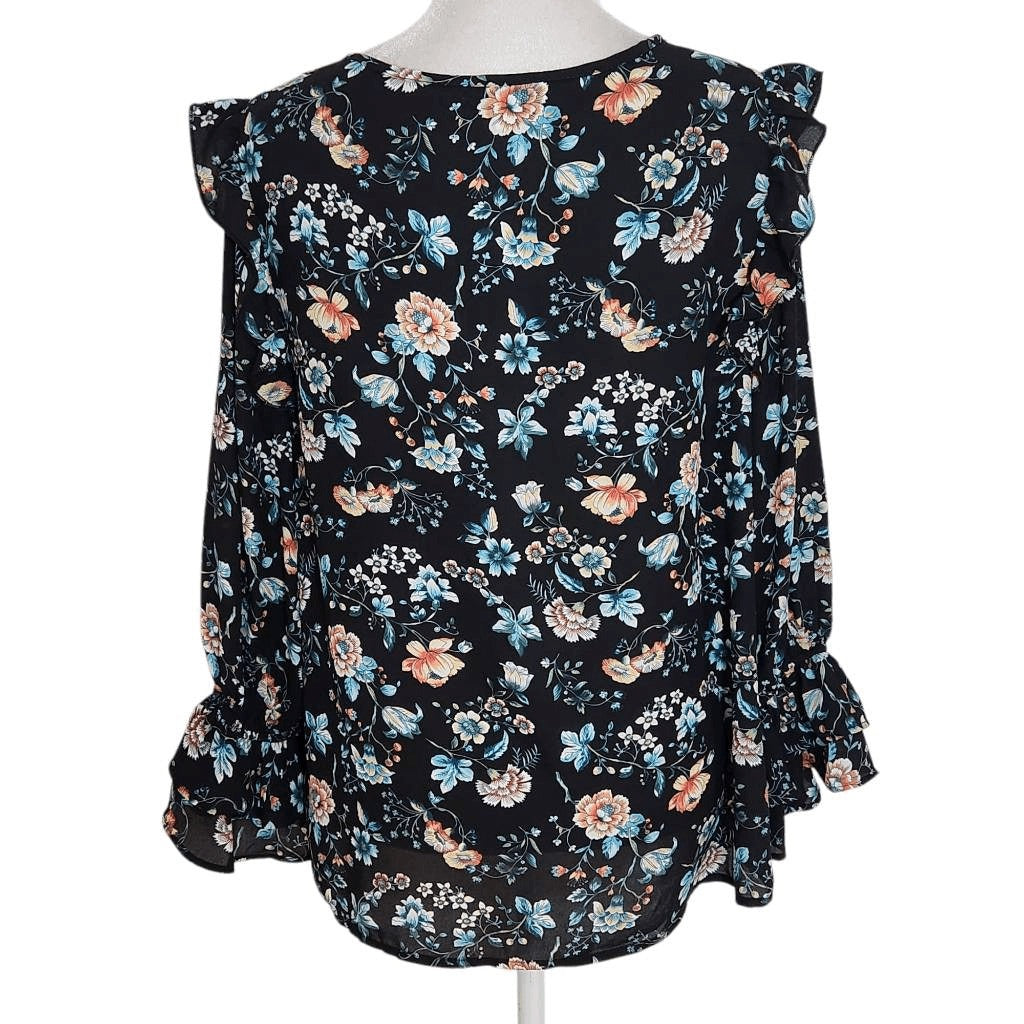 Counterparts Black Floral Blouse Size Medium Floral Peasant Blouse