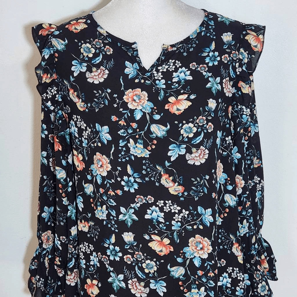Counterparts Black Floral Blouse Size Medium Floral Peasant Blouse