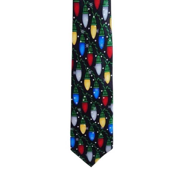 Noel Mens Black Christmas Lights Silk Tie NWOT
