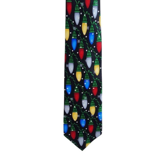 Noel Mens Black Christmas Lights Silk Tie NWOT