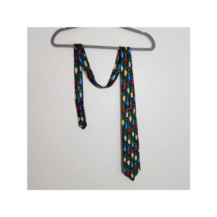 Noel Mens Black Christmas Lights Silk Tie NWOT