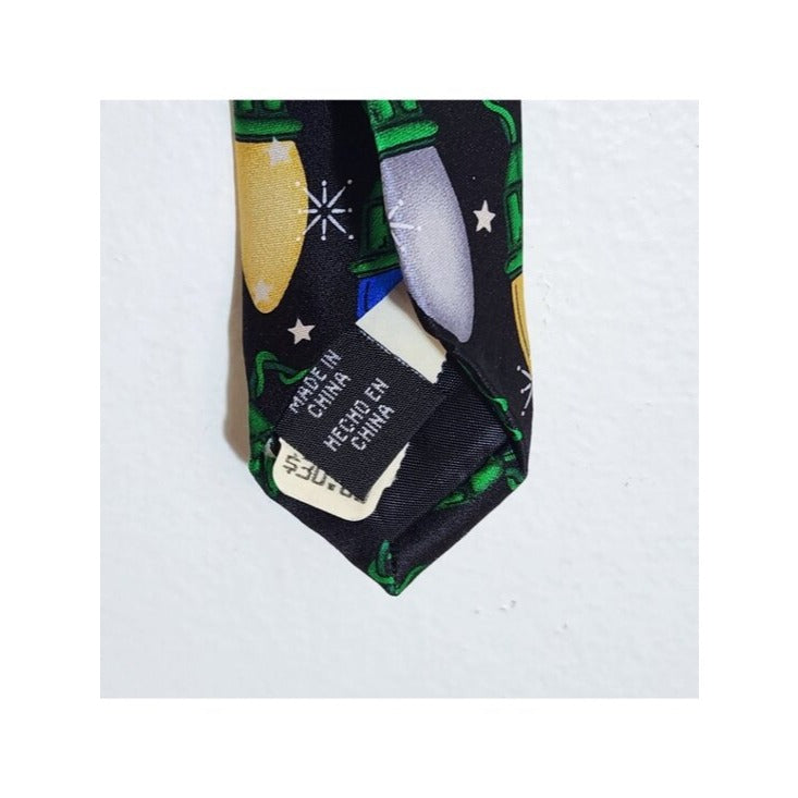 Noel Mens Black Christmas Lights Silk Tie NWOT