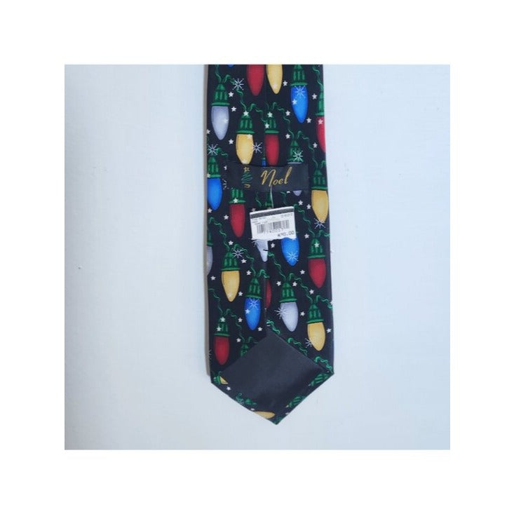 Noel Mens Black Christmas Lights Silk Tie NWOT