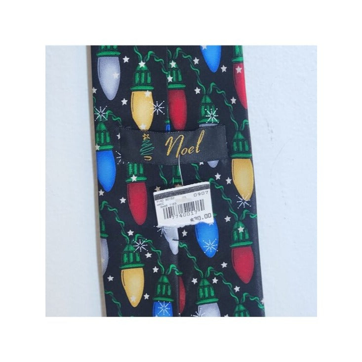 Noel Mens Black Christmas Lights Silk Tie NWOT