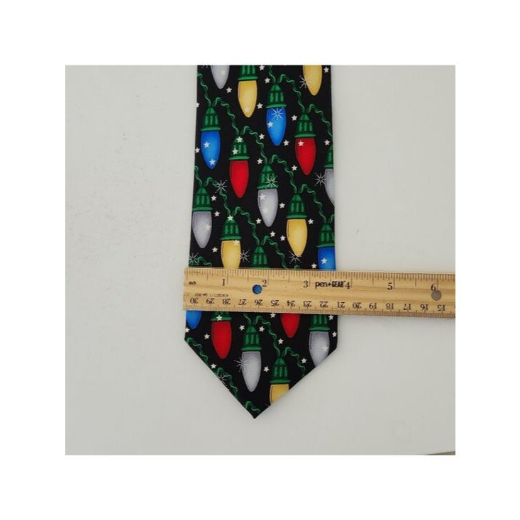 Noel Mens Black Christmas Lights Silk Tie NWOT