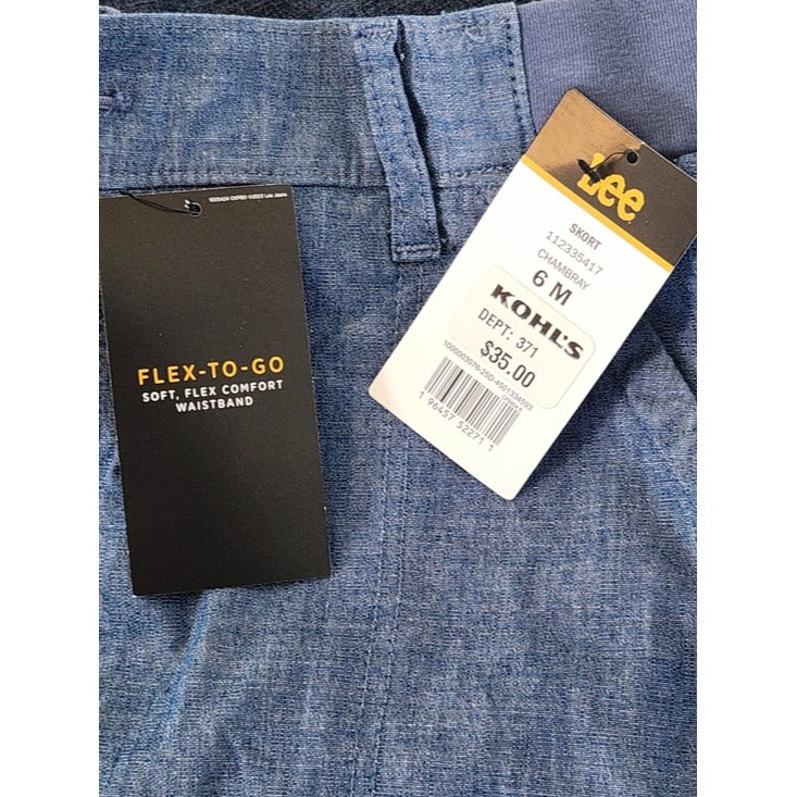 Lee Chambray Blue Cargo Skort Size 6 NWT