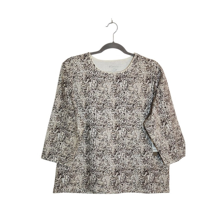Kim Rogers Cream and Brown Snakeskin Print Tee Size Petite XL NWT