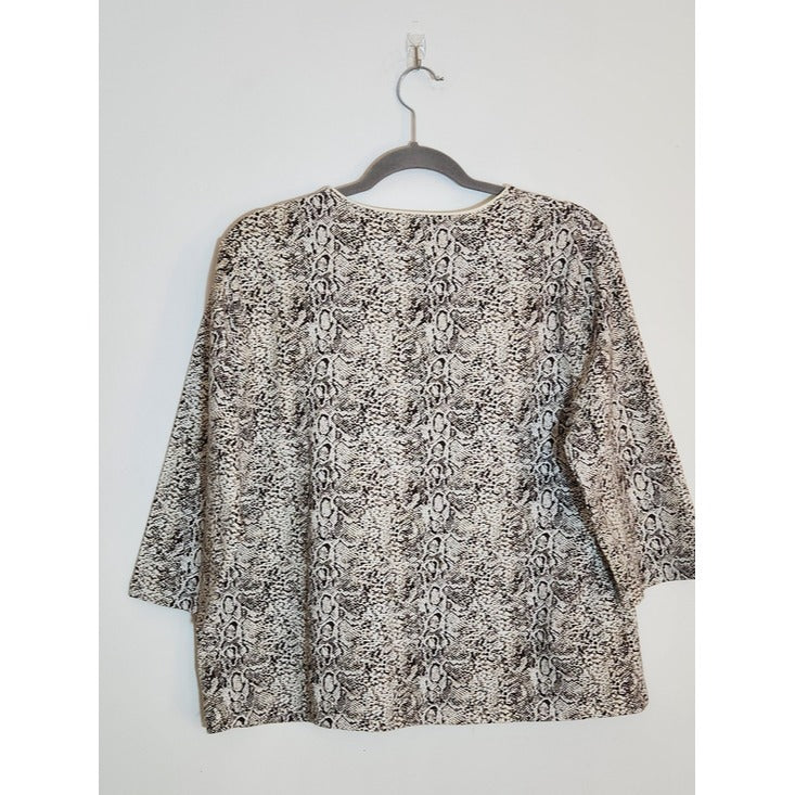 Kim Rogers Cream and Brown Snakeskin Print Tee Size Petite XL NWT