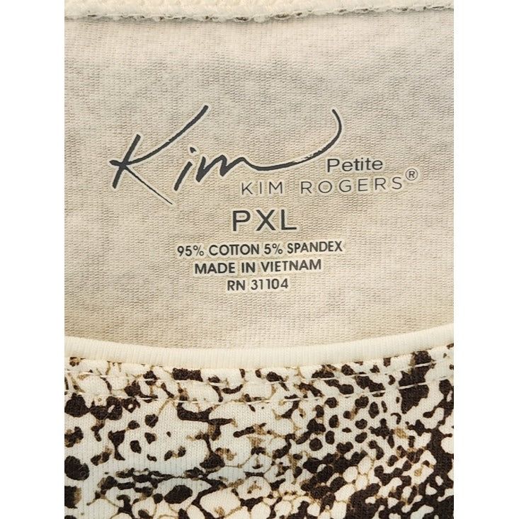 Kim Rogers Cream and Brown Snakeskin Print Tee Size Petite XL NWT