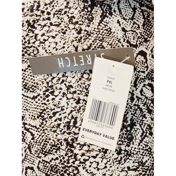 Kim Rogers Cream and Brown Snakeskin Print Tee Size Petite XL NWT