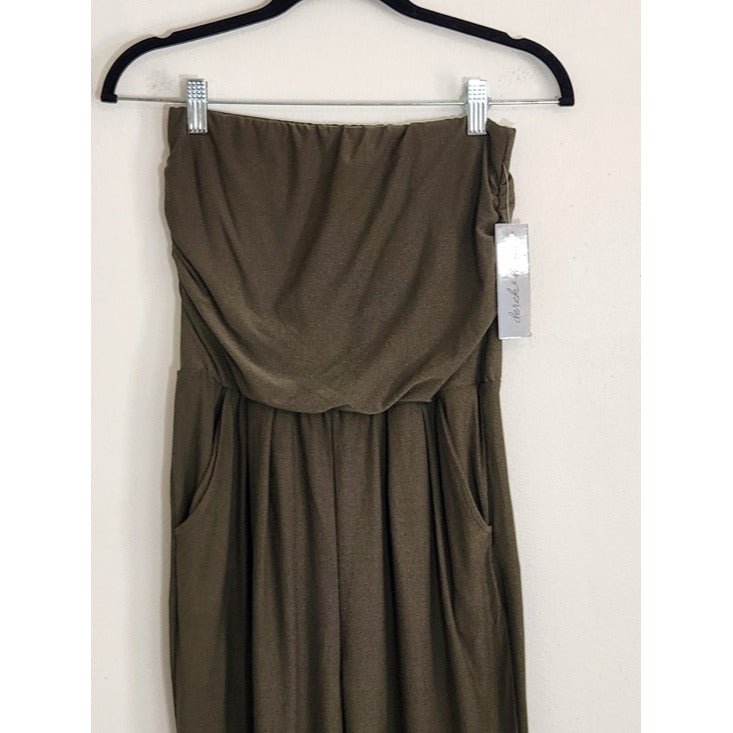 Derek Heart Draped Olive Green Strapless Jumpsuit Size Small NWT