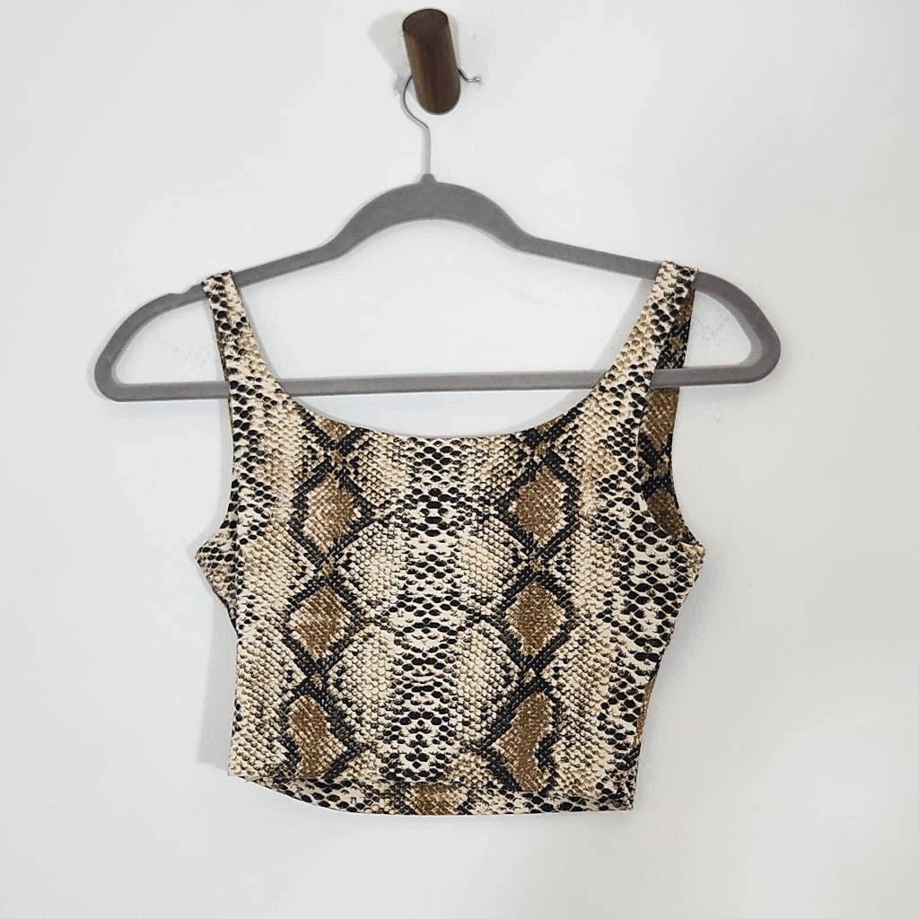 Salty by Andie Snakeskin Print Cropped Tank Top Size Small Snakeskin Fitted Tank