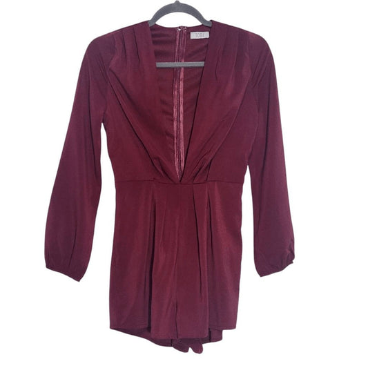 Tobi Oxblood Long Sleeve Short Romper with Deep V-Neck Size Small