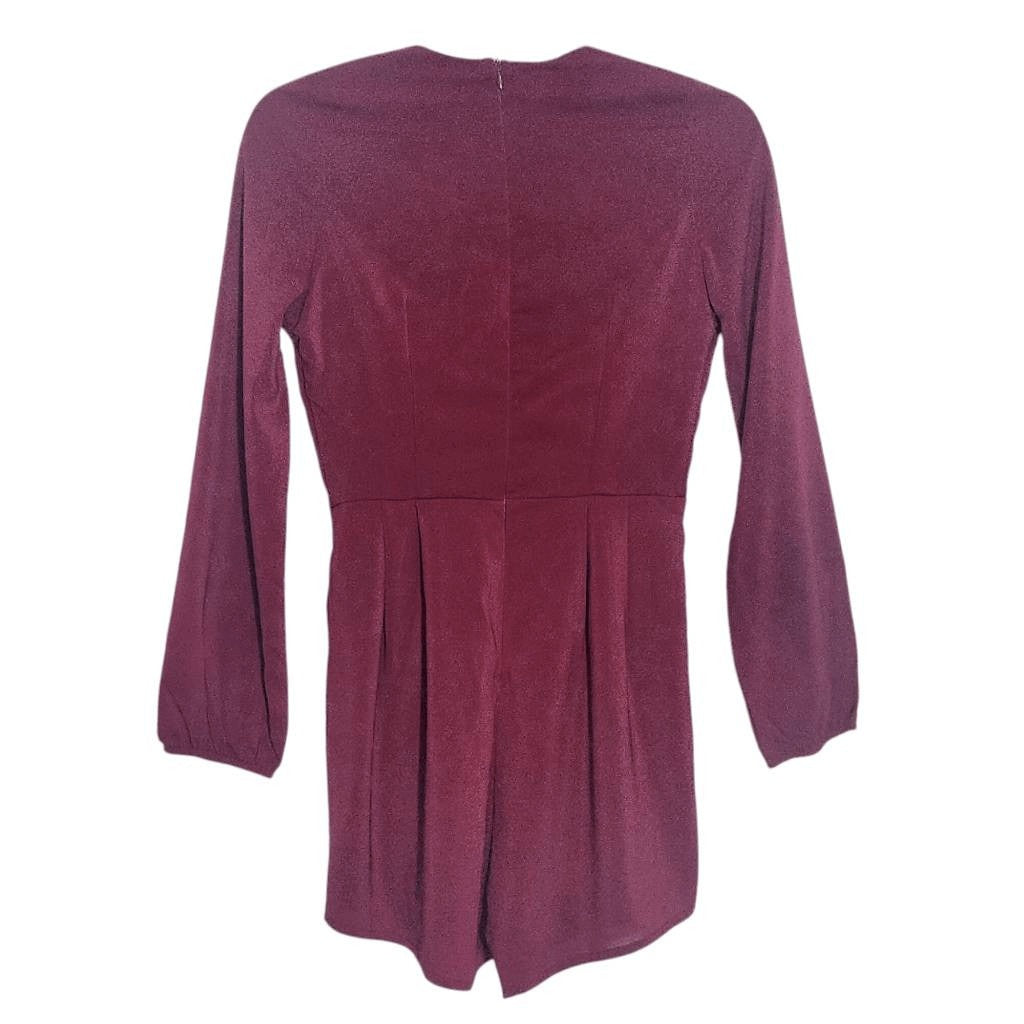 Tobi Oxblood Long Sleeve Short Romper with Deep V-Neck Size Small