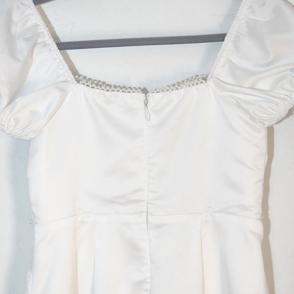 Lulus White Satin Mini Dress Size Medium Bridal Puffy Sleeve Cocktail Dress