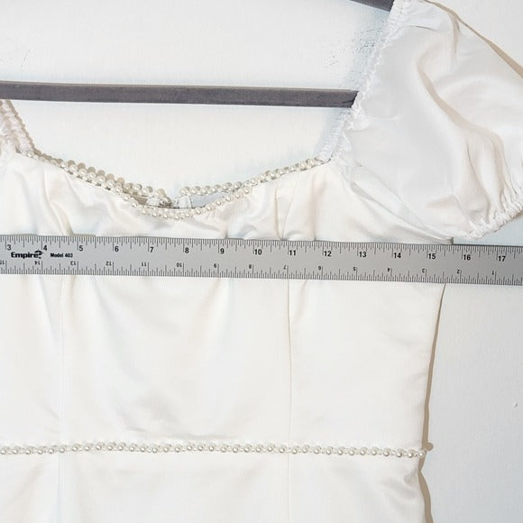 Lulus White Satin Mini Dress Size Medium Bridal Puffy Sleeve Cocktail Dress