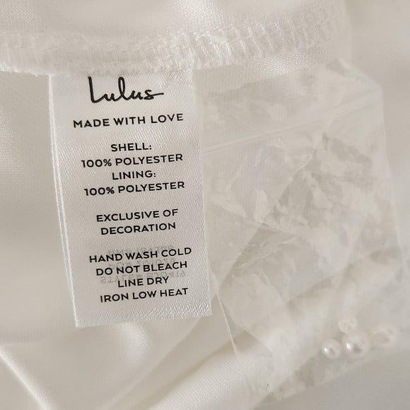 Lulus White Satin Mini Dress Size Medium Bridal Puffy Sleeve Cocktail Dress
