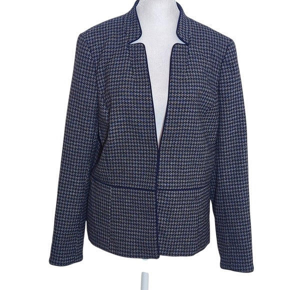 Talbots Navy Houndstooth Blazer Size 6 Navy Collarless Suit Jacket