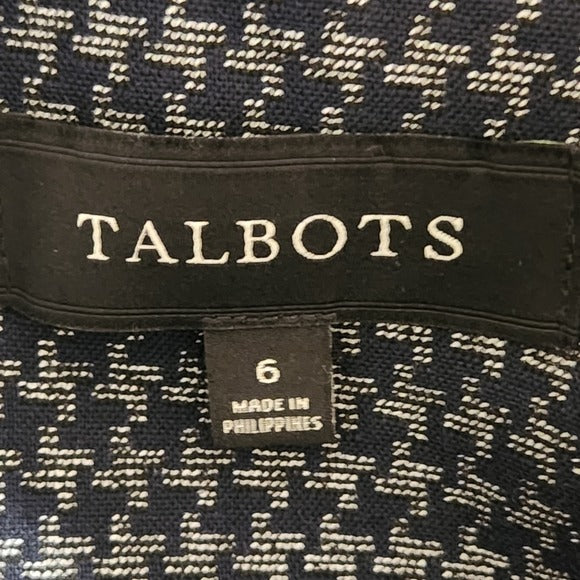 Talbots Navy Houndstooth Blazer Size 6 Navy Collarless Suit Jacket