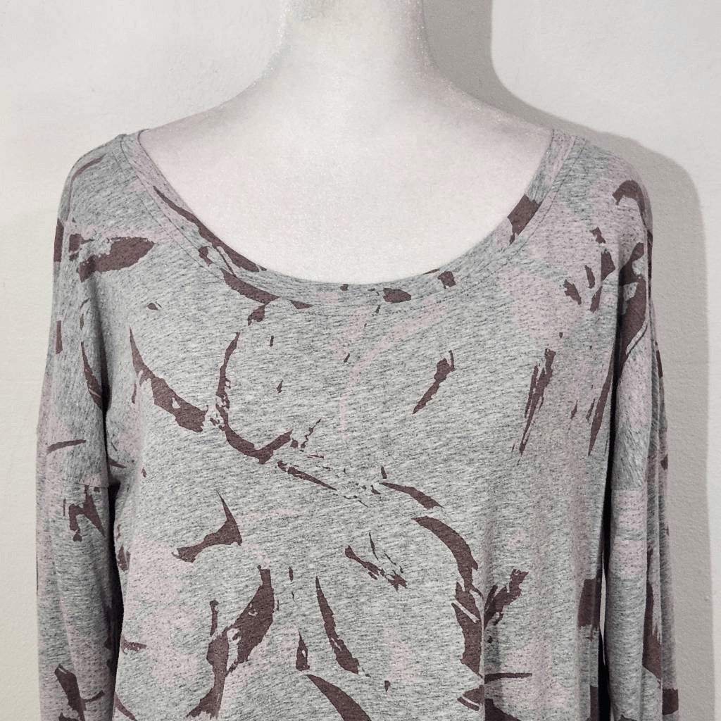 Calvin Klein Gray Athletic Tee Size Medium Gray and Pink Print Long Sleeve Tee