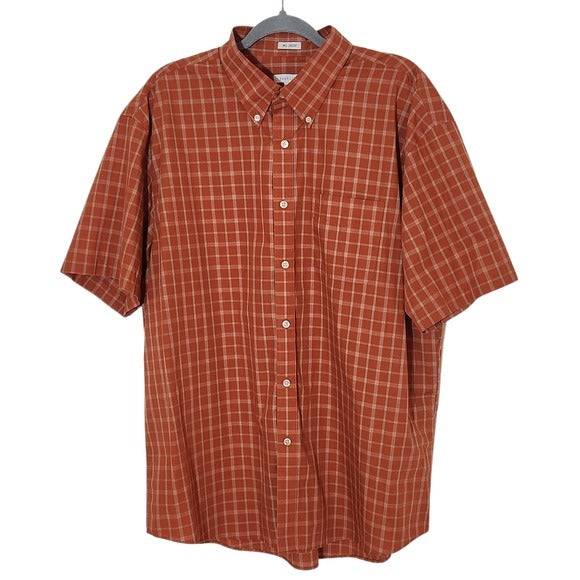 Van Heusen Orange Plaid Short Sleeve Button-Down Shirt Size XL