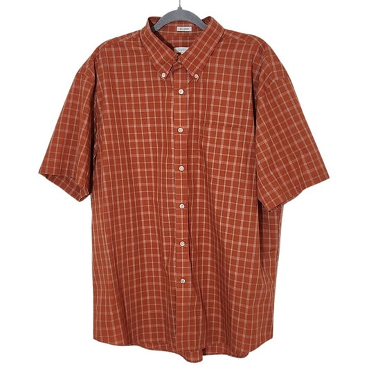 Van Heusen Orange Plaid Short Sleeve Button-Down Shirt Size XL