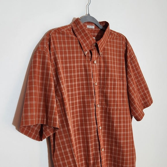Van Heusen Orange Plaid Short Sleeve Button-Down Shirt Size XL