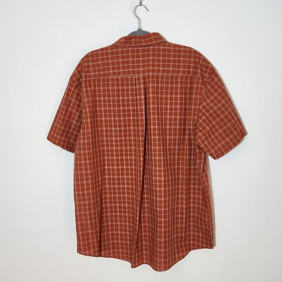 Van Heusen Orange Plaid Short Sleeve Button-Down Shirt Size XL