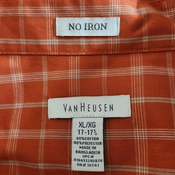 Van Heusen Orange Plaid Short Sleeve Button-Down Shirt Size XL
