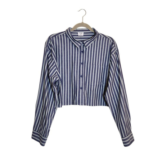 Cotton On Blue Stripe Cropped Dad Shirt Size Large NWT