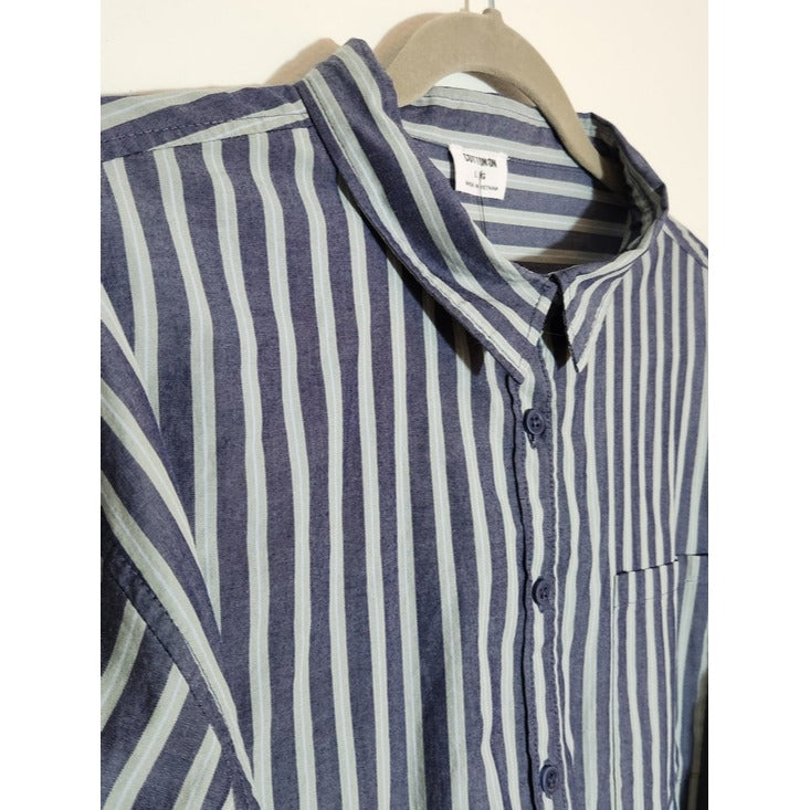 Cotton On Blue Stripe Cropped Dad Shirt Size Large NWT