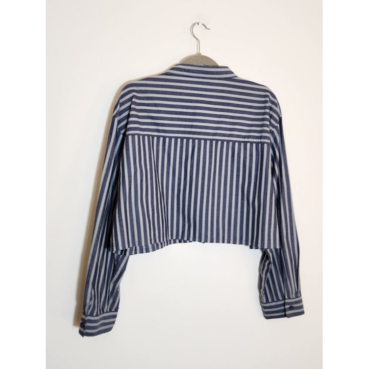 Cotton On Blue Stripe Cropped Dad Shirt Size Large NWT