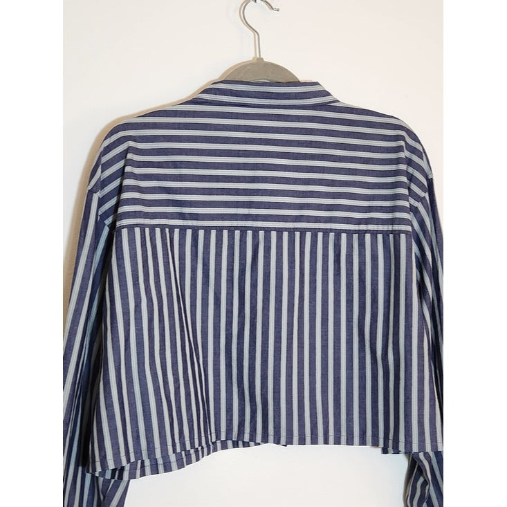 Cotton On Blue Stripe Cropped Dad Shirt Size Large NWT