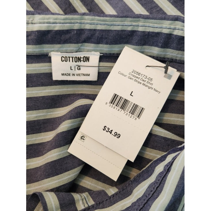 Cotton On Blue Stripe Cropped Dad Shirt Size Large NWT