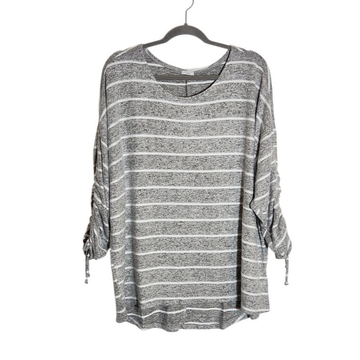 Studio 1886 Gray and White Stripe Soft Knit Top Size 1X