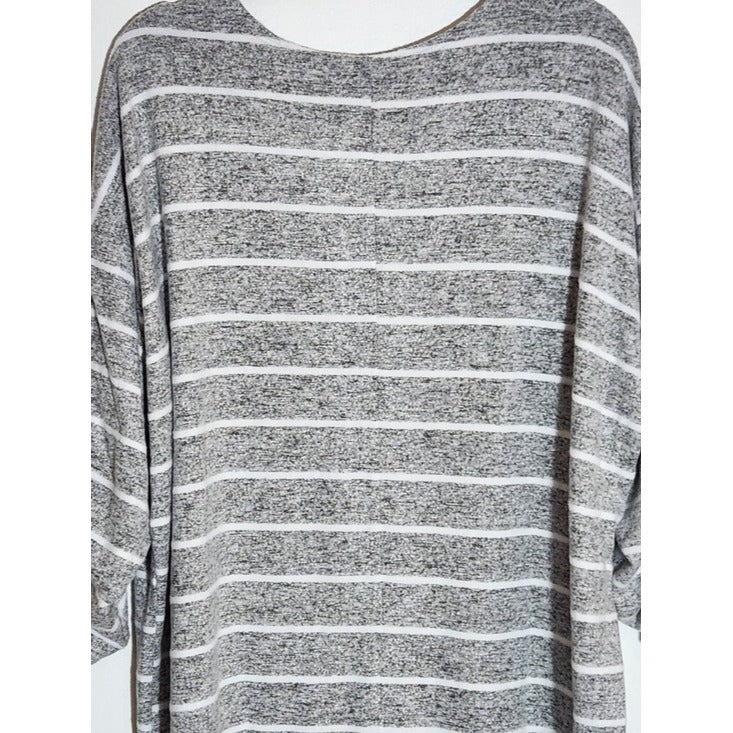 Studio 1886 Gray and White Stripe Soft Knit Top Size 1X
