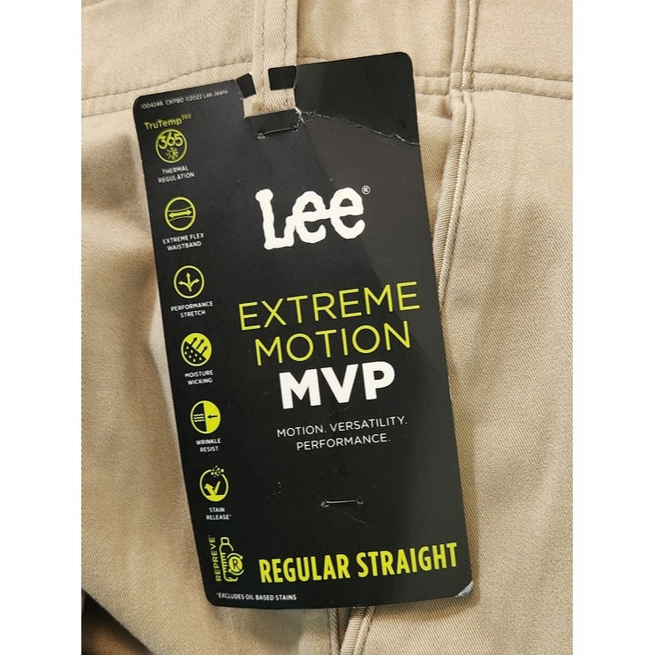 Lee Khaki Extreme Motion MVP Straight Leg Chino Pants Size 46 X 32 NWT Flaw