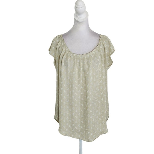 Lauren Conrad Pale Sage Green and White Floral Print Blouse Size Small