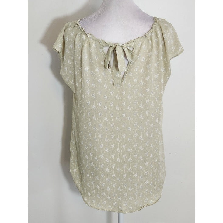 Lauren Conrad Pale Sage Green and White Floral Print Blouse Size Small